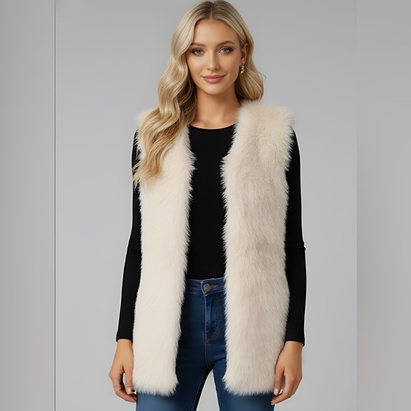 Faux Fur Vest Jacket Cream - Picture 1 of 6